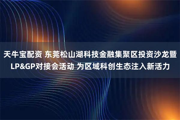 天牛宝配资 东莞松山湖科技金融集聚区投资沙龙暨LP&GP对接会活动 为区域科创生态注入新活力