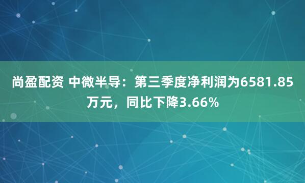 尚盈配资 中微半导：第三季度净利润为6581.85万元，同比下降3.66%